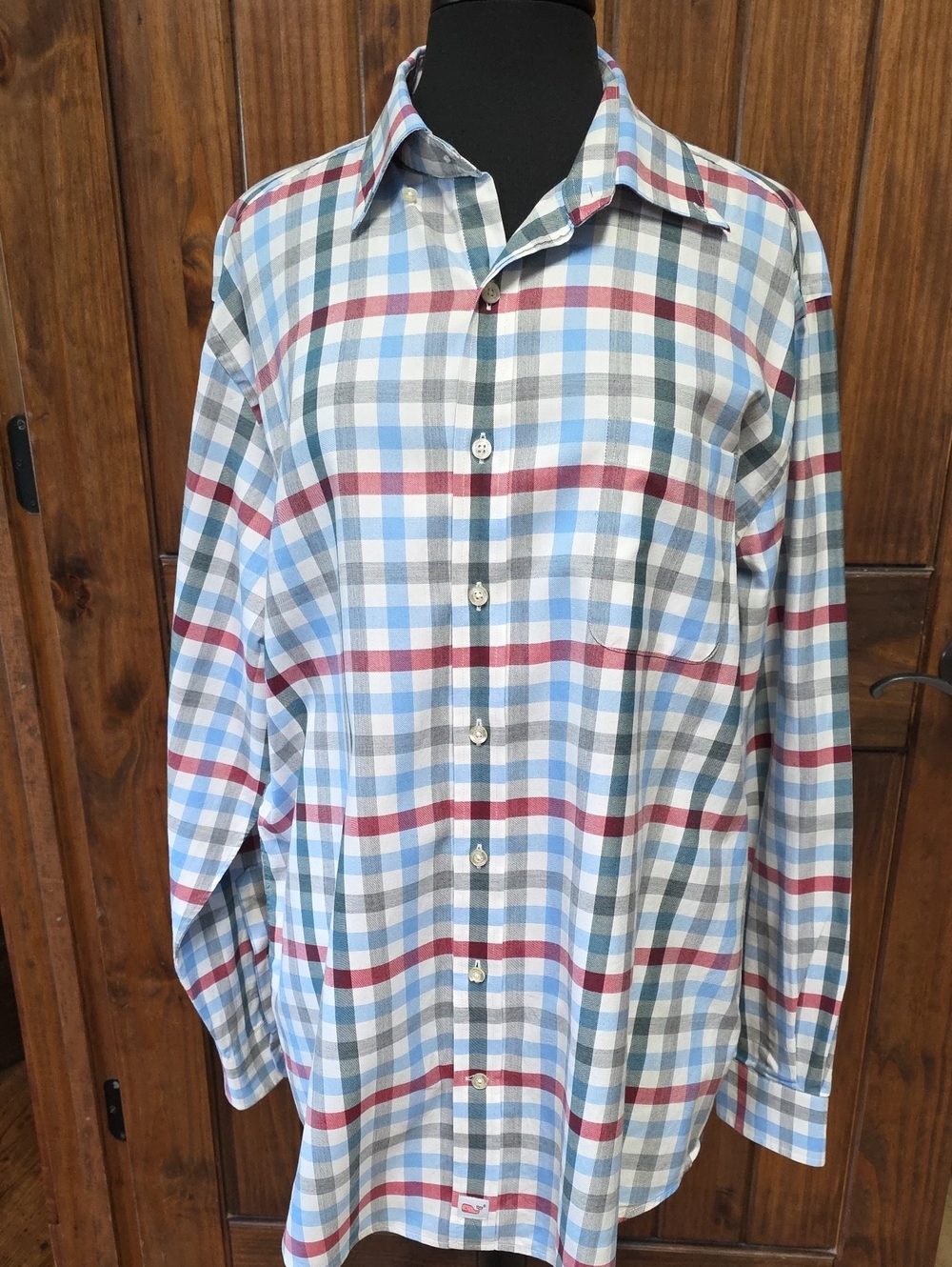 Simply Southern Men's Plaid Button-Down Shirt in Light Blue, Gray & Burgundy XL